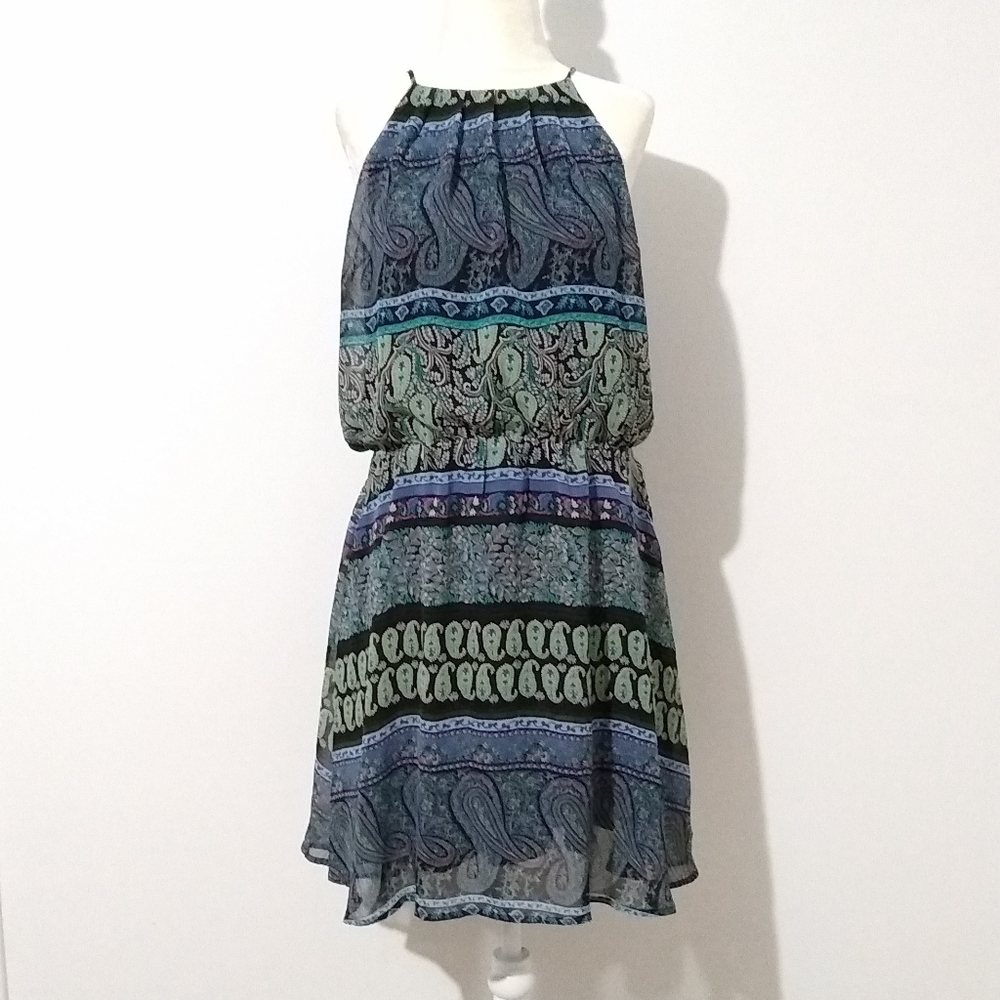 Blush Noir Paisley Floral Halter Blouson Dress L